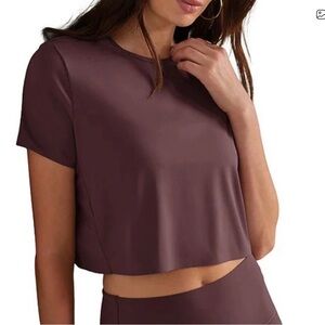 Rhone Serene Brown Crew Neck Short Sleeve Cropped Tee top size XS